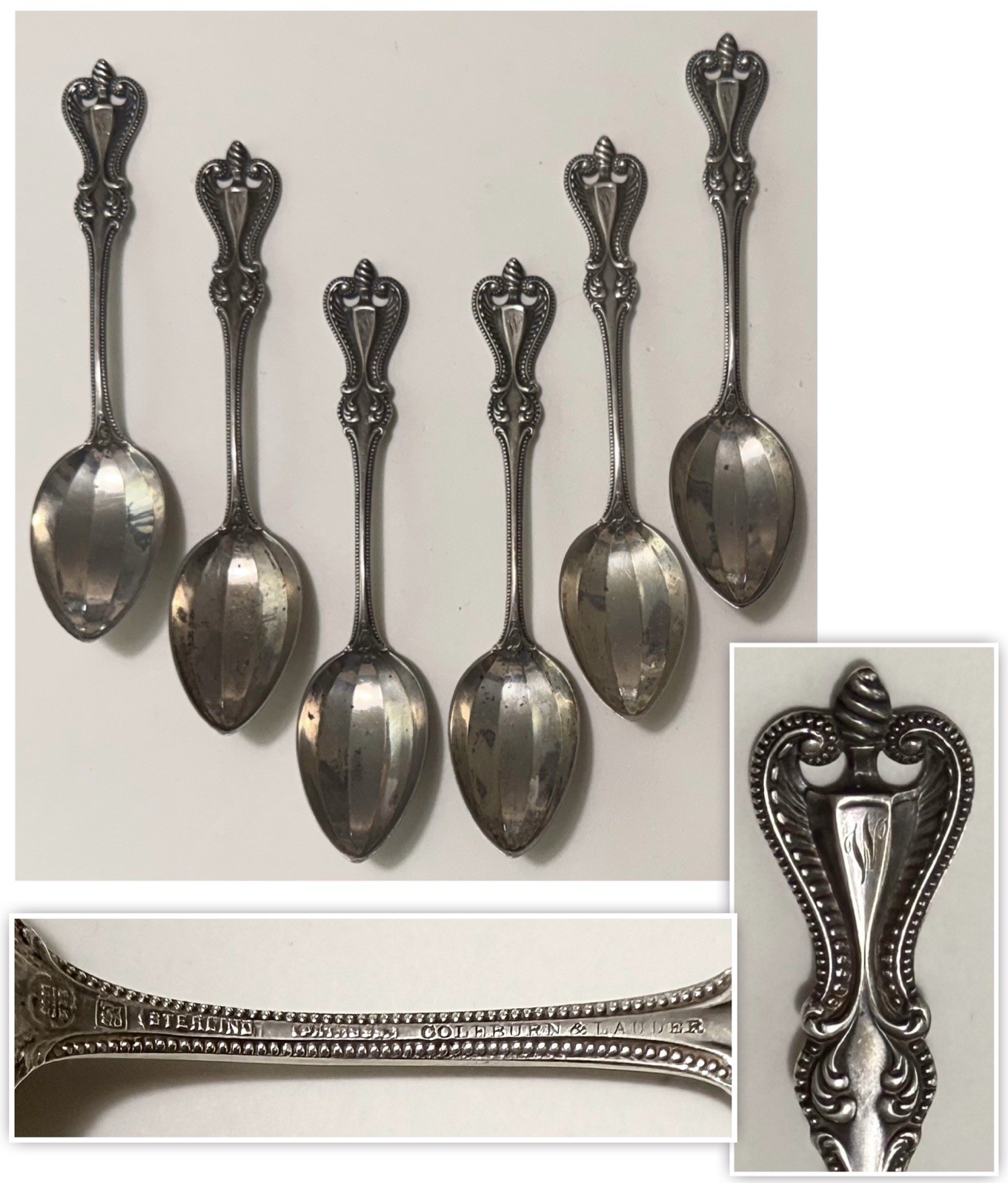 Antique Coleburn Lauder TOWLE OLD COLONIAL Sterling Silver 6pc Teaspoon Set 157g