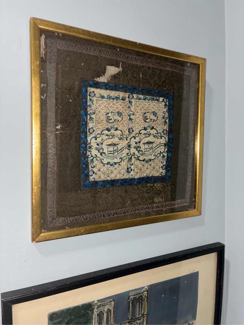 Chinese Silk Embroidery Panel Framed Hand Stitched Art Bird Flower