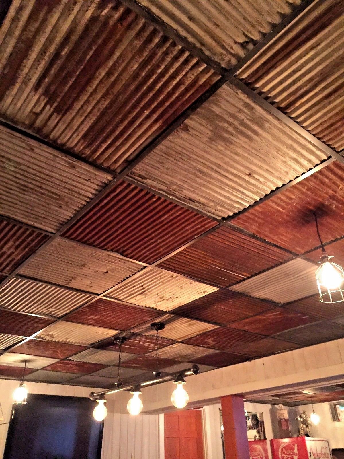 10 pcs. 2 x 2 (40 sq. ft.) DROP CEILING TILES RECLAIMED CORRUGATED BARN ROOFING