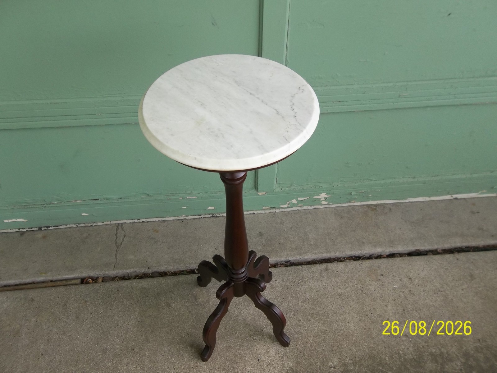 Vintage Solid Mahogany Plant Fern Stand w/ White Italian Marble Top 38″ x 14″