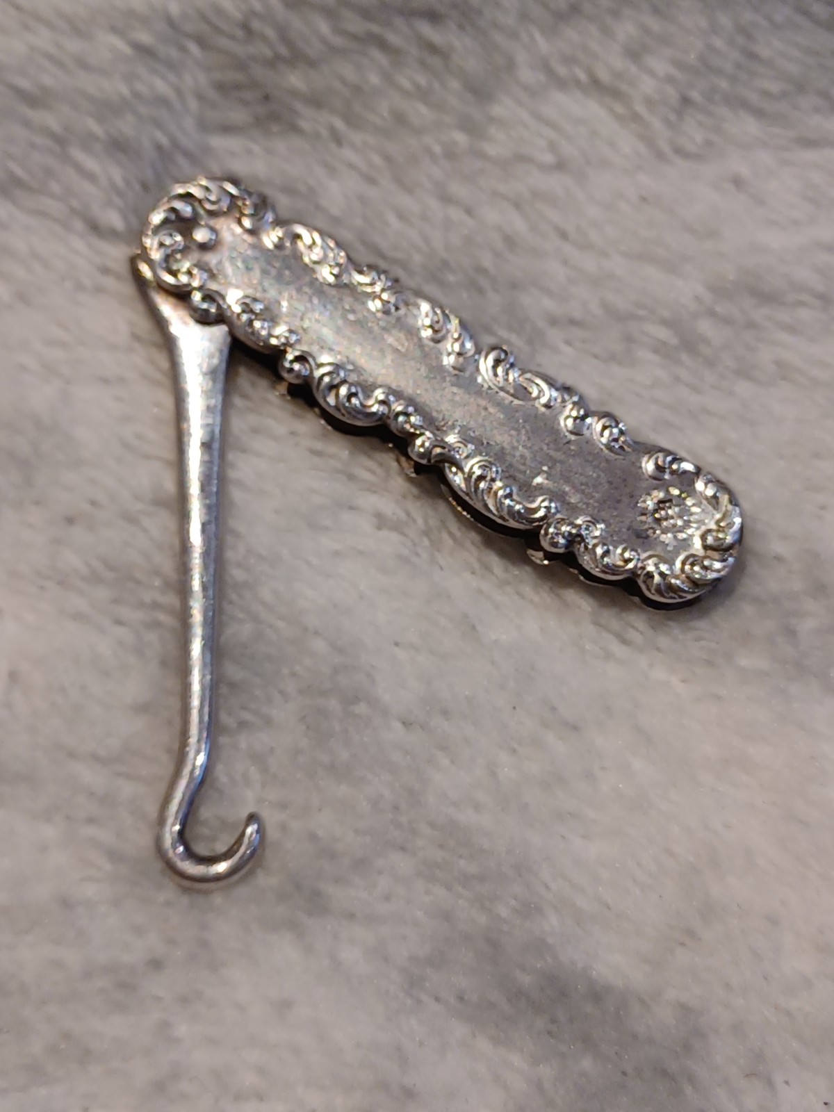 Victorian Solid Sterling Silver Chatelaine Folding Button Hook