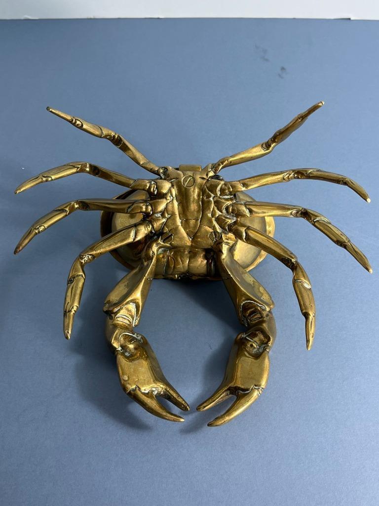 SCARCE UNUSUAL ANTIQUE VICTORIAN BRASS NATURALISTIC CRAB INKWELL & LINER