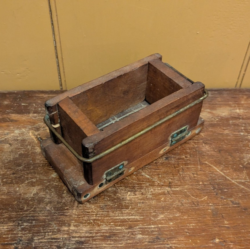 Antique Vintage Folding Wood & Brass Butter Mold / Press Primitive Farmhouse