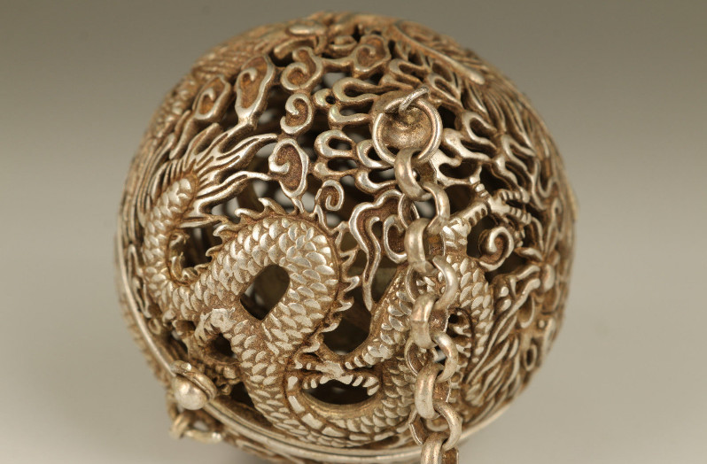 Old Tibet Silver Copper Hand Carved Dragon Phoenix Statue Incense Burner Buddha