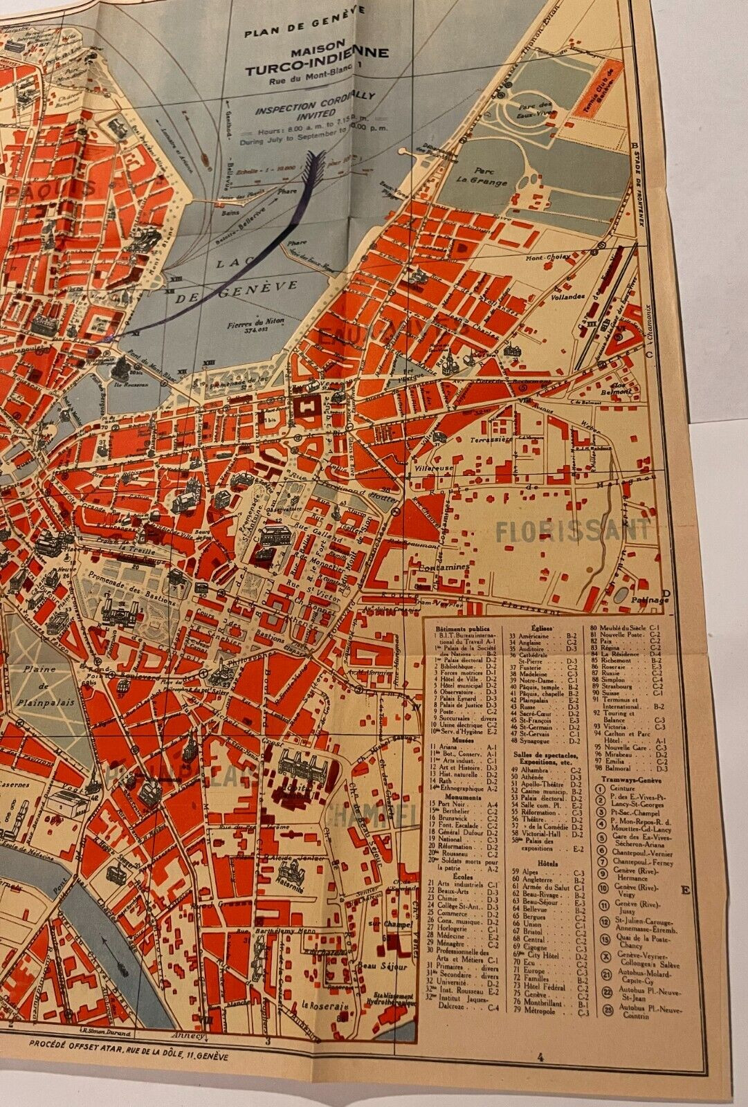 Vintage Geneva Switzerland Map Cemetery of Kings Arve Rhone River 12″ by 15″