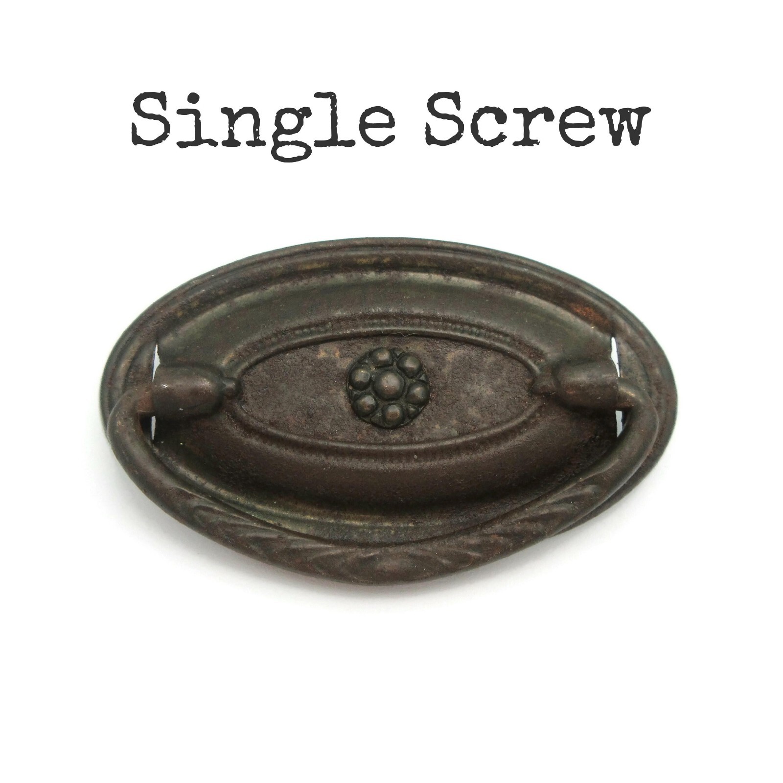 Small Vintage Drawer Pull Dark Brass Color Ornate Oval Single Screw Knob LBF