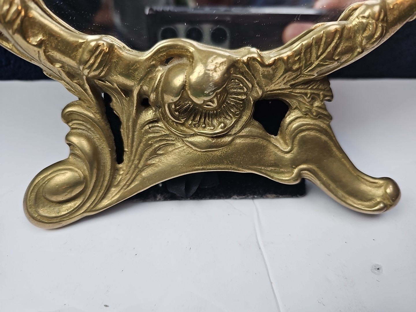 VINTAGE Solid Bronze Ornate French Table-Top Vanity Mirror 11″ W x 13″ H