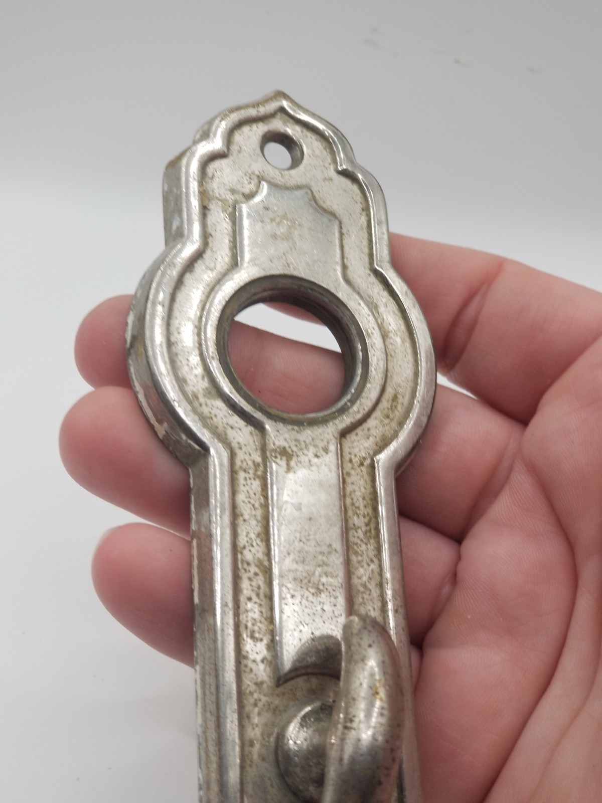 Nickel Plated Wrought Bronze Design Thumbturn Door Plate 1930s