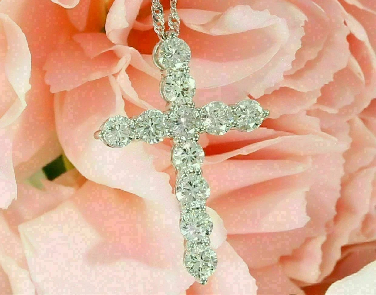 3Ct Round-Cut Lab Created Diamond Women’s Cross Pendant 14K White Gold Plated