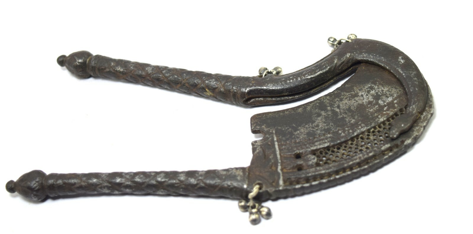 Rare Collectible Antique Iron Betel Palm Cracker Silver Chime Bells. i12-260