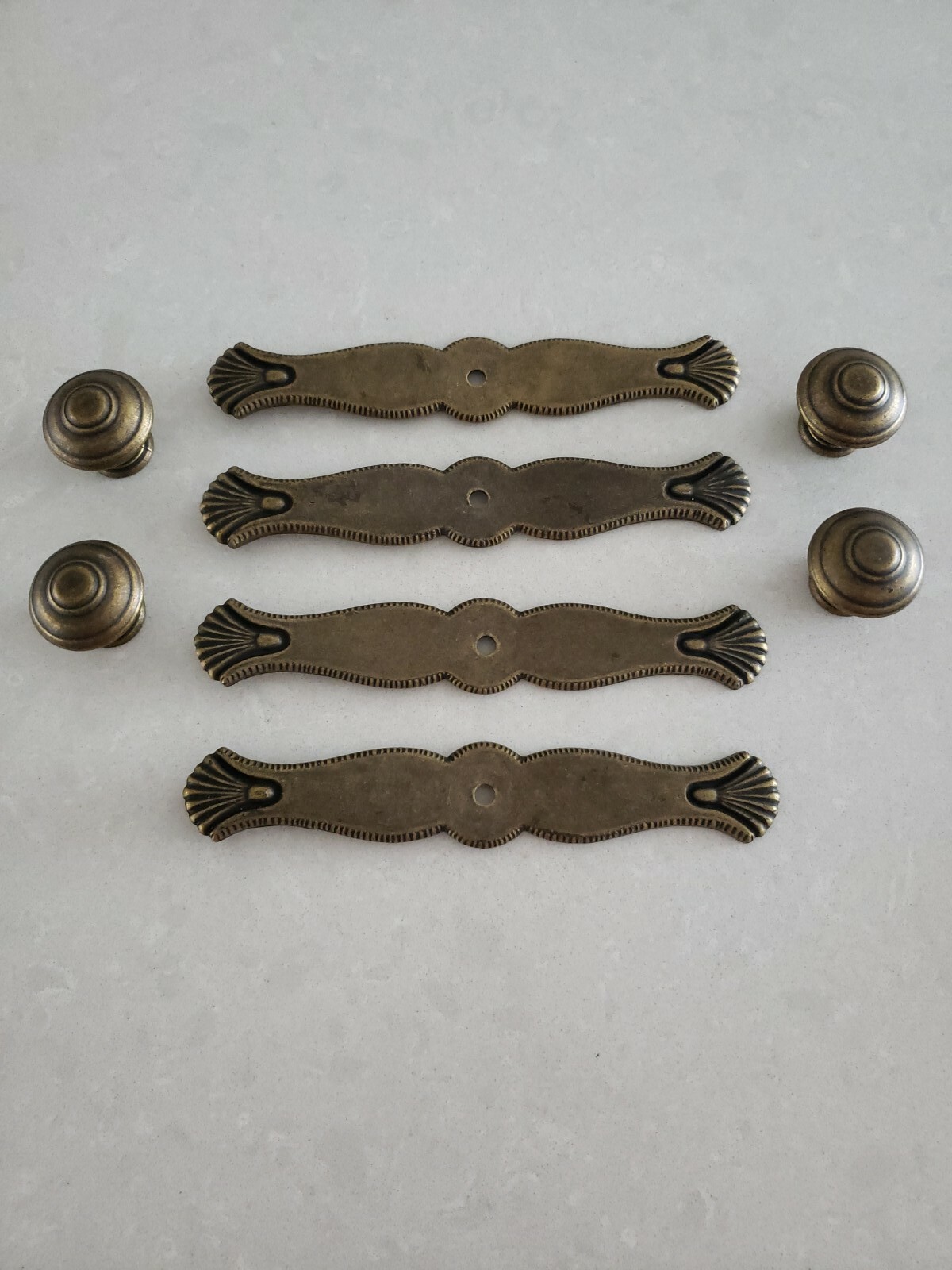 Set of 4 KBC Vintage Keller Brass Cabinet Door Knobs /Backplates 1990s no. 48200