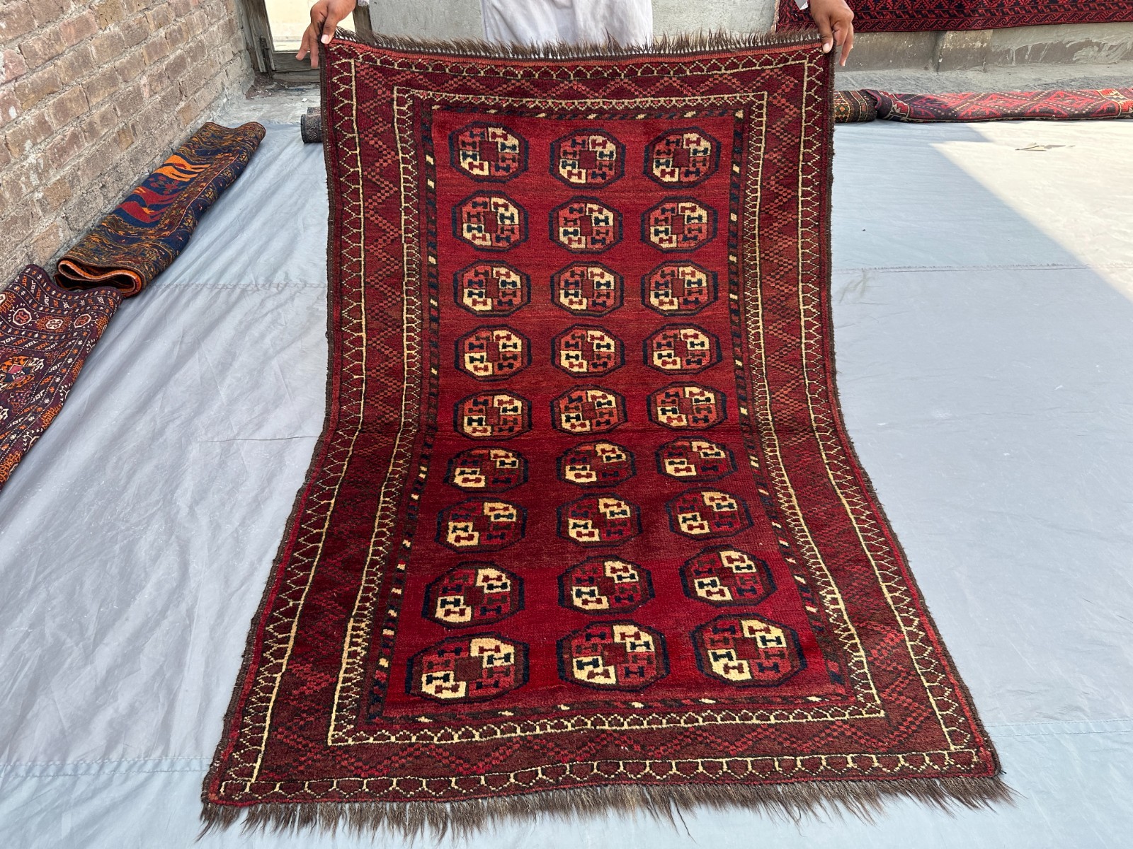 3’8×5’5 ft Antique Turkmen Tekke Rug Handmade Wool Oriental Tribal Rare Carpet