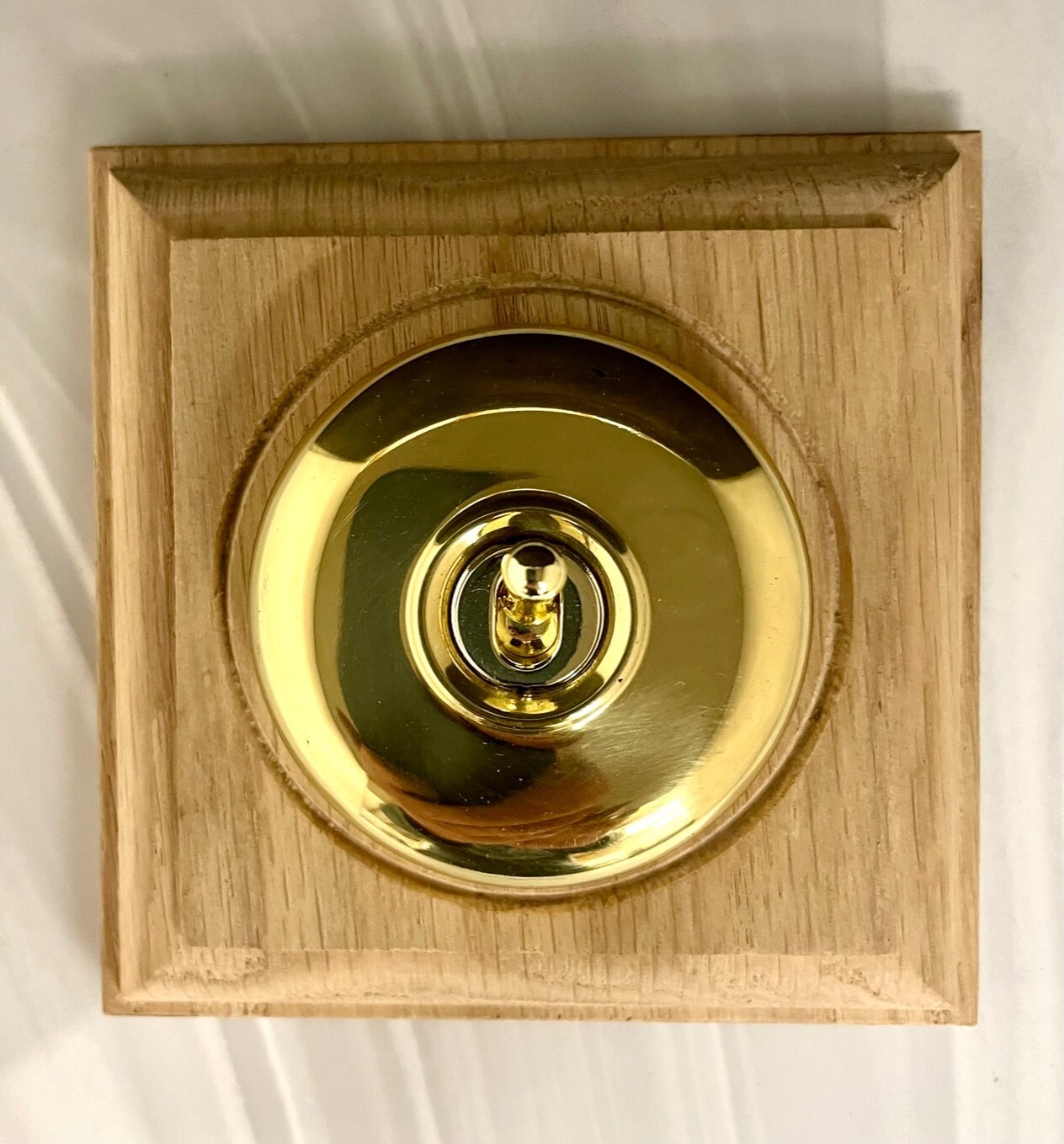 Victorian Reproduction Toggle/Dolly Switch Polished Brass 2 Way on an Oak Back