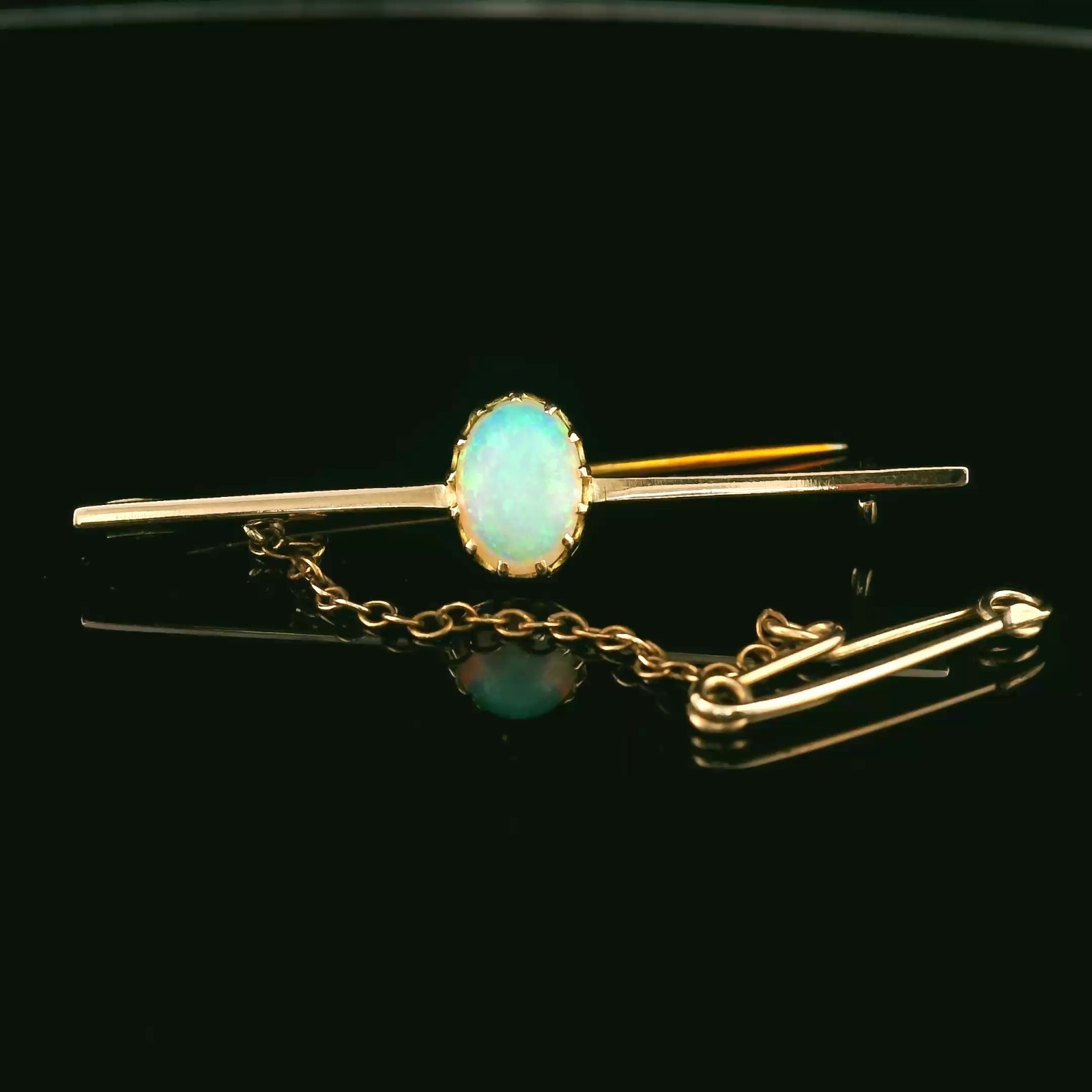 Antique 14ct Gold Semi Crystal Opal Bar Brooch – Handmade