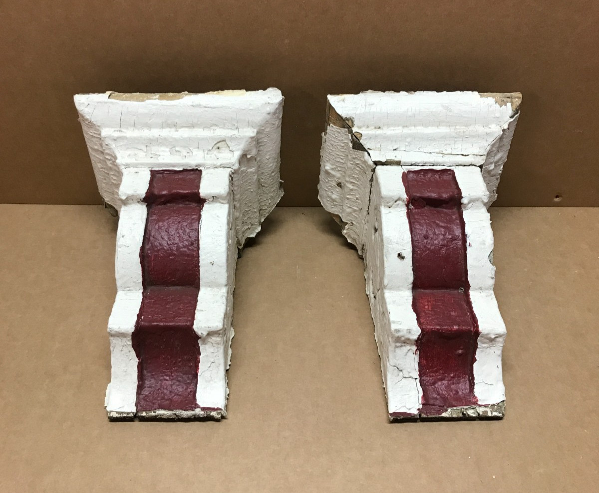 Antique Pair Small Corbels Shabby Wood Victorian Architectural VTG Chic 706-26B