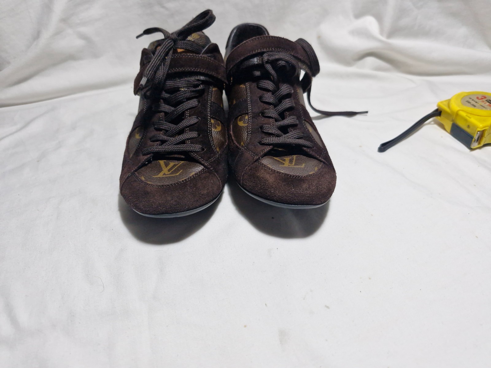 Authentic Louis Vuitton Monogram Canvas and Suede Globe Trotter Sneaker 38 1/2