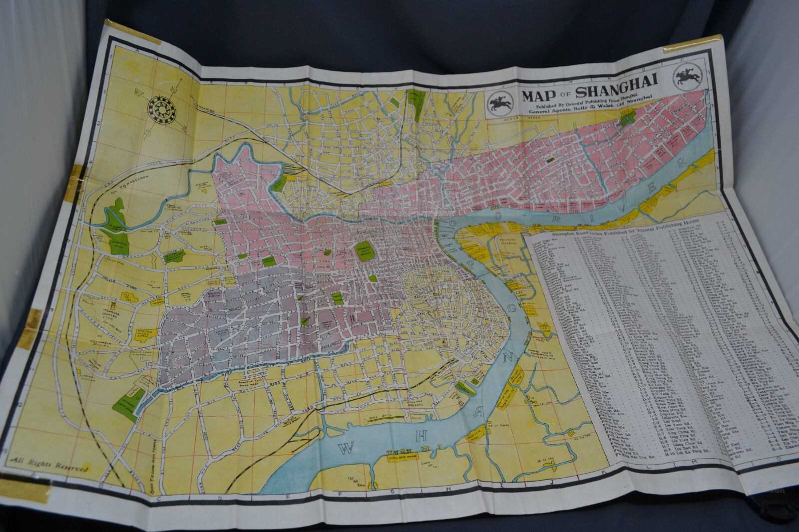 Vintage English 1946 Map Shanghai China Kelly Walsh Post WWII Oriental Publishng