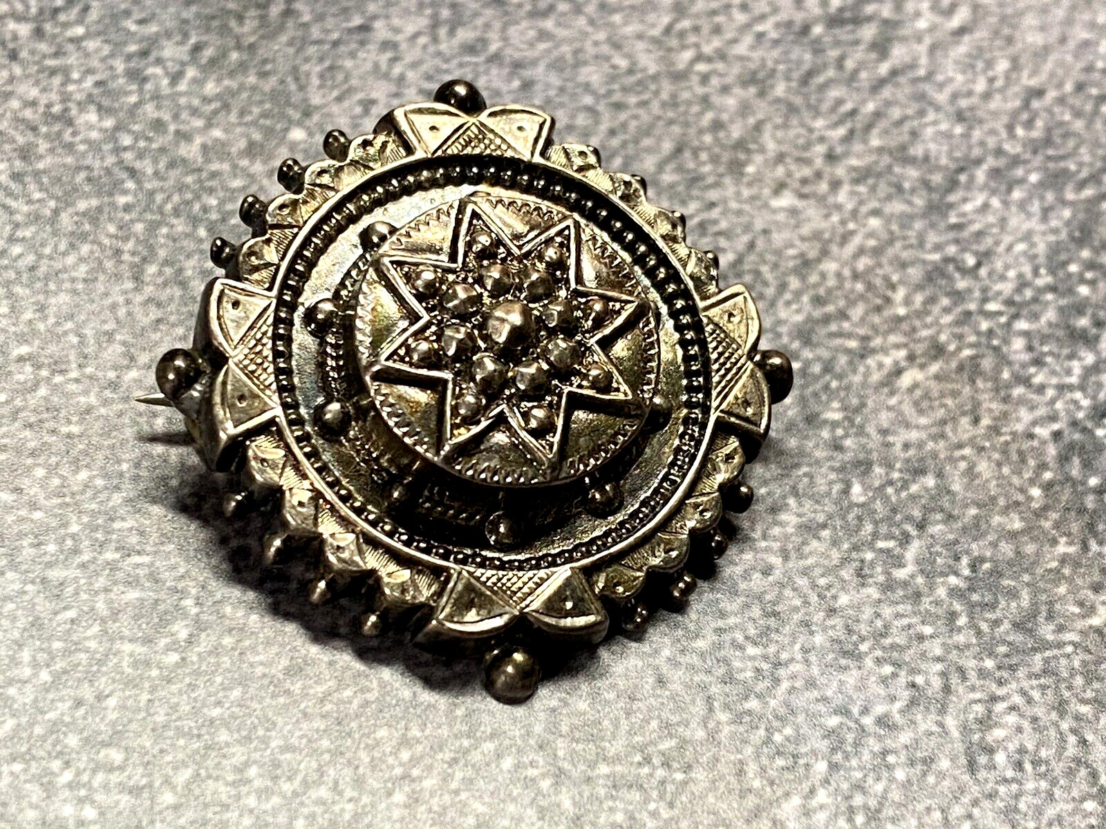 Antique Sterling Silver Brooch Scottish Mourning Round Star Design 2.67g