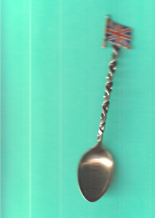 VERY NICE STERLING SILVER SPOON WITH BRITISH FLAG ON TOP & WINDSOR IN THE BOWL