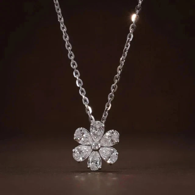 3.00Ct Pear Cut Lab Created Diamond Women Flower Pendant 14k White Gold Plated