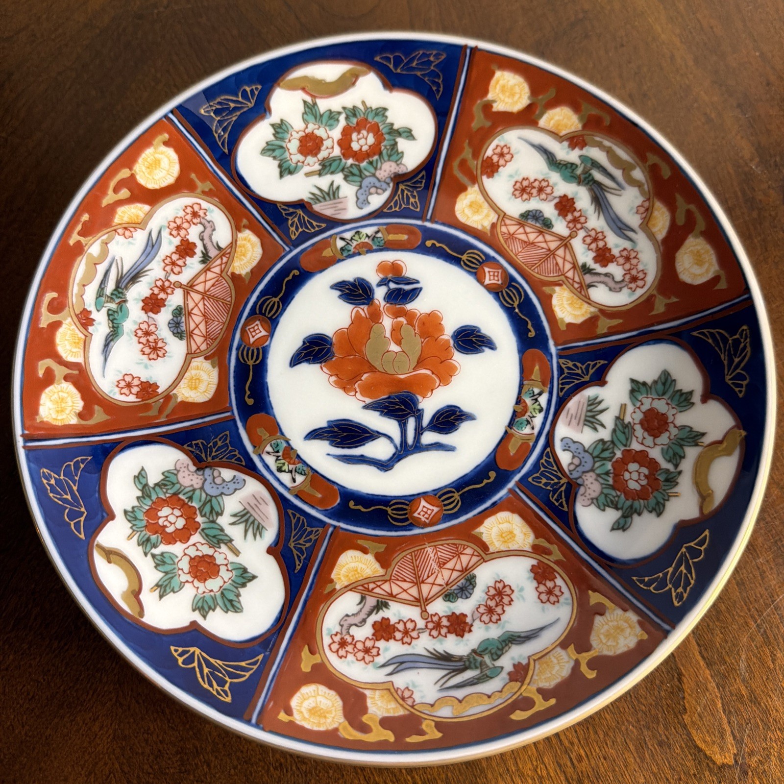 Vintage Gold Imari Hand Painted Red & Blue Wall Plate 7 1/2” Porcelain