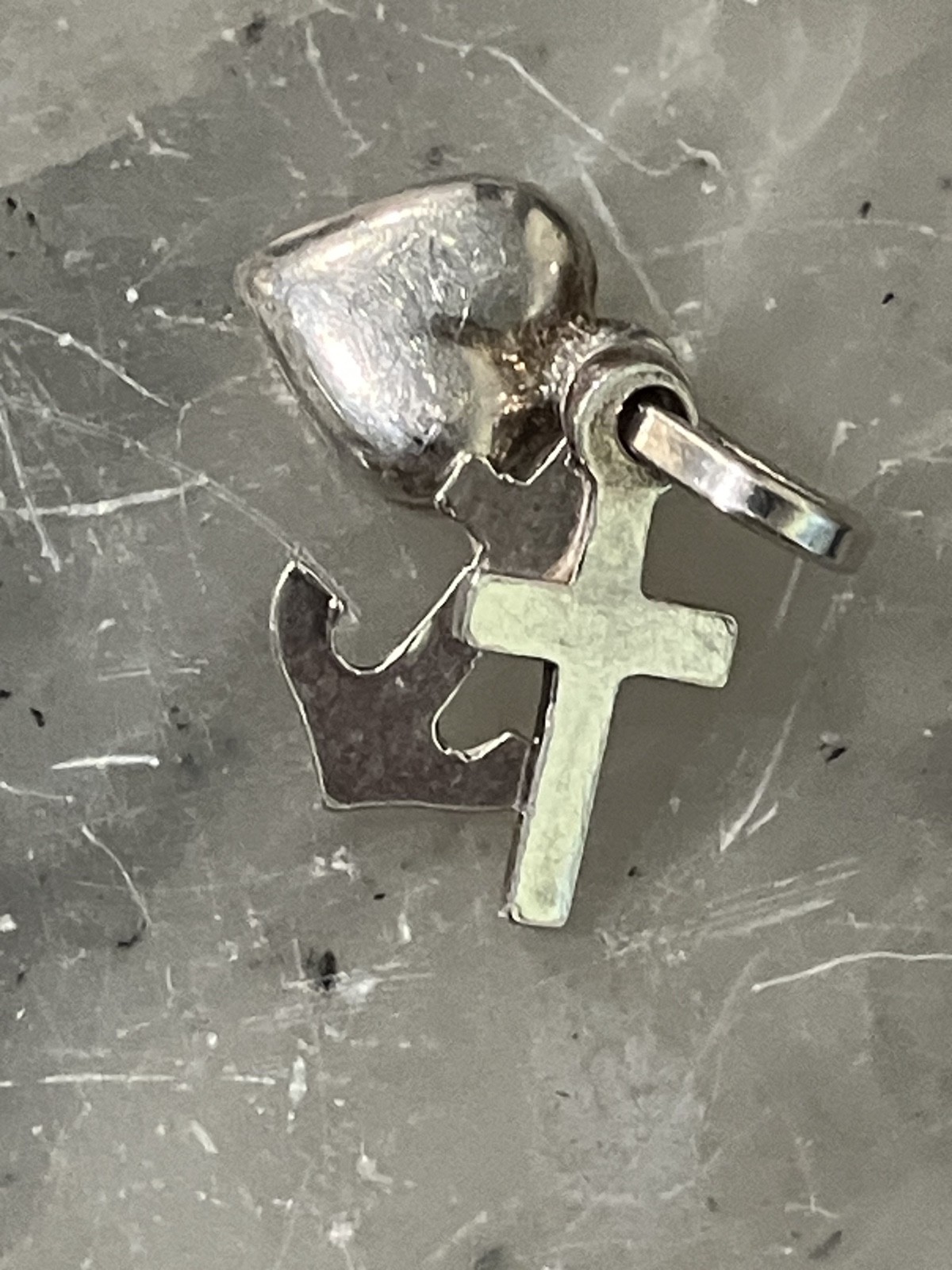 VINTAGE ITALY 925 SILVER CROSS HEART ANCHOR CHARM FAITH HOPE LOVE PENDANT