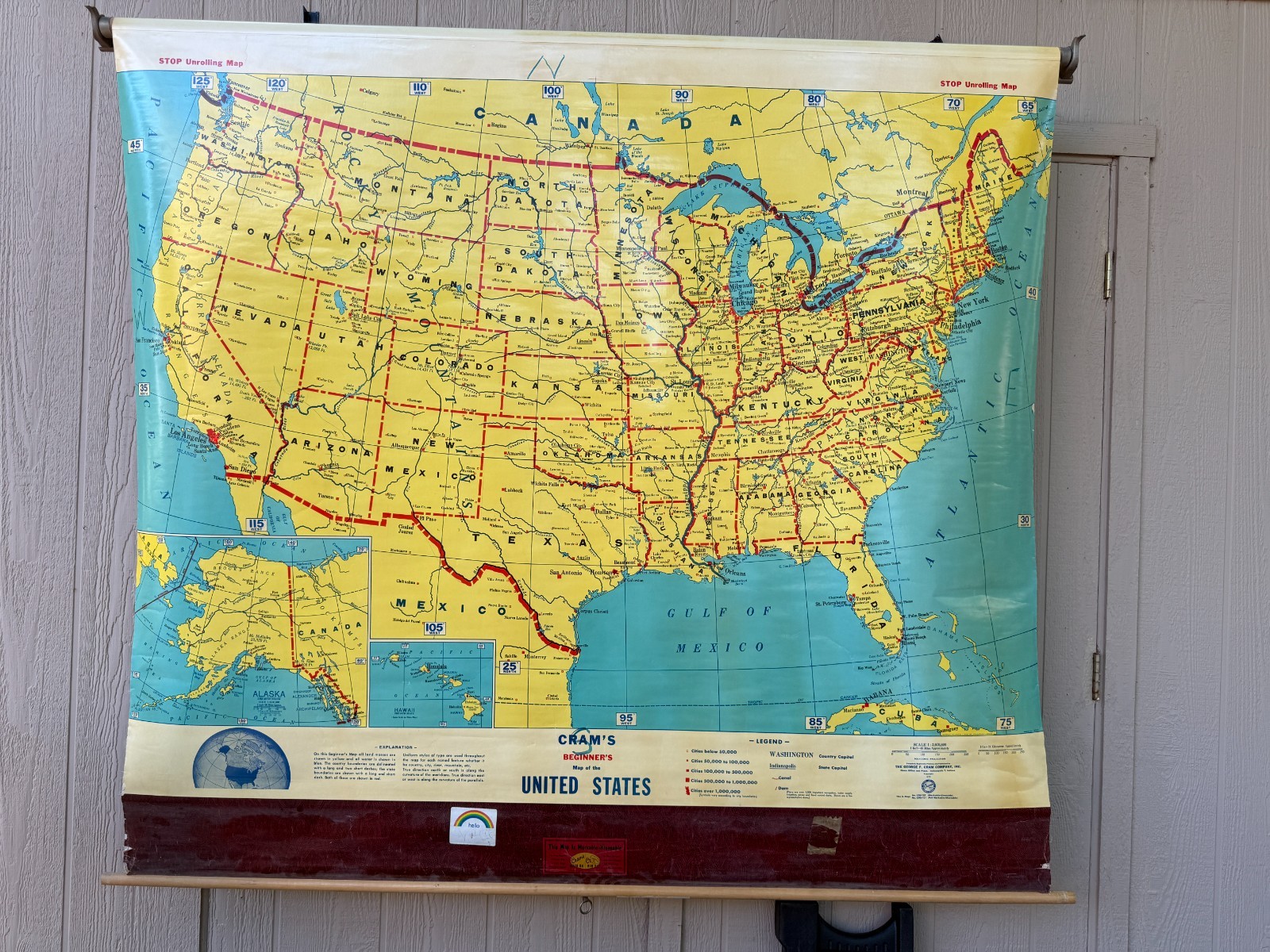 Cram’s United States Physical Political Pull Down School Map – Vintage – 1973