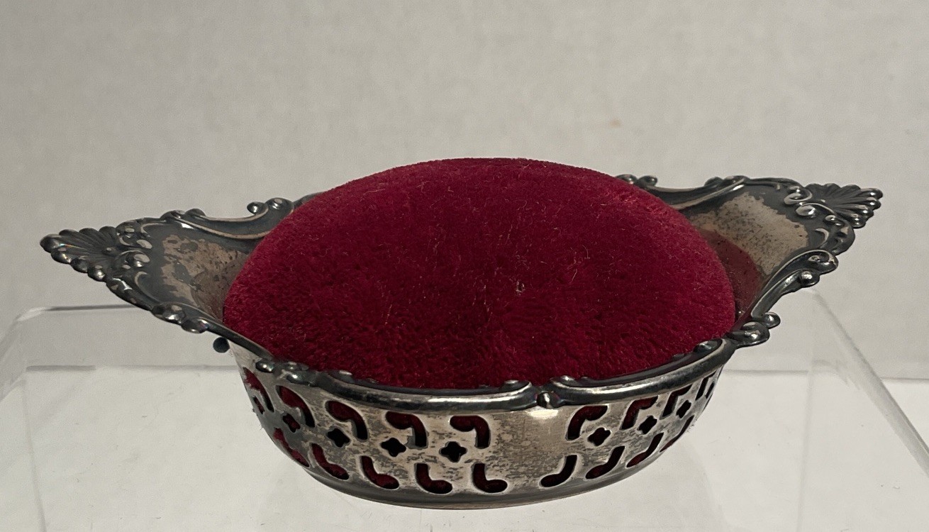 Gorham Sterling Silver 925 Antique Victorian Burgundy Red Velvet Pin Cushion Sew