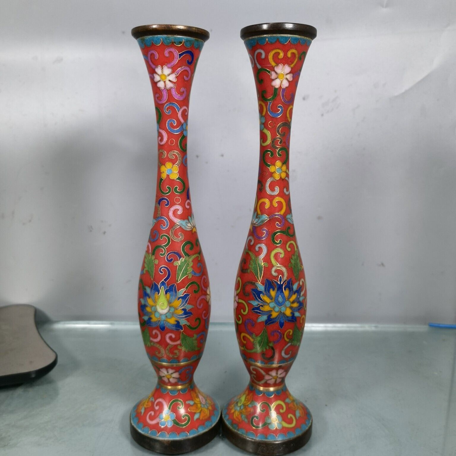 28 cm Marked China Copper Cloisonne Vase Bottle Old Brass flower vase