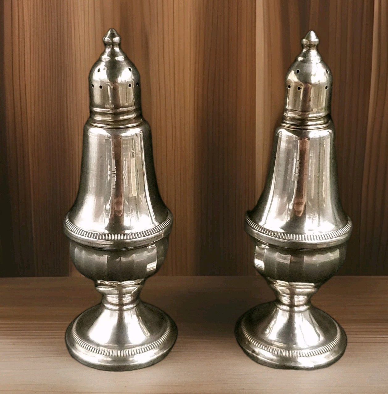 Vtg DUCHIN Sterling Silver Salt & Pepper Shakers Weighted Glass Liners