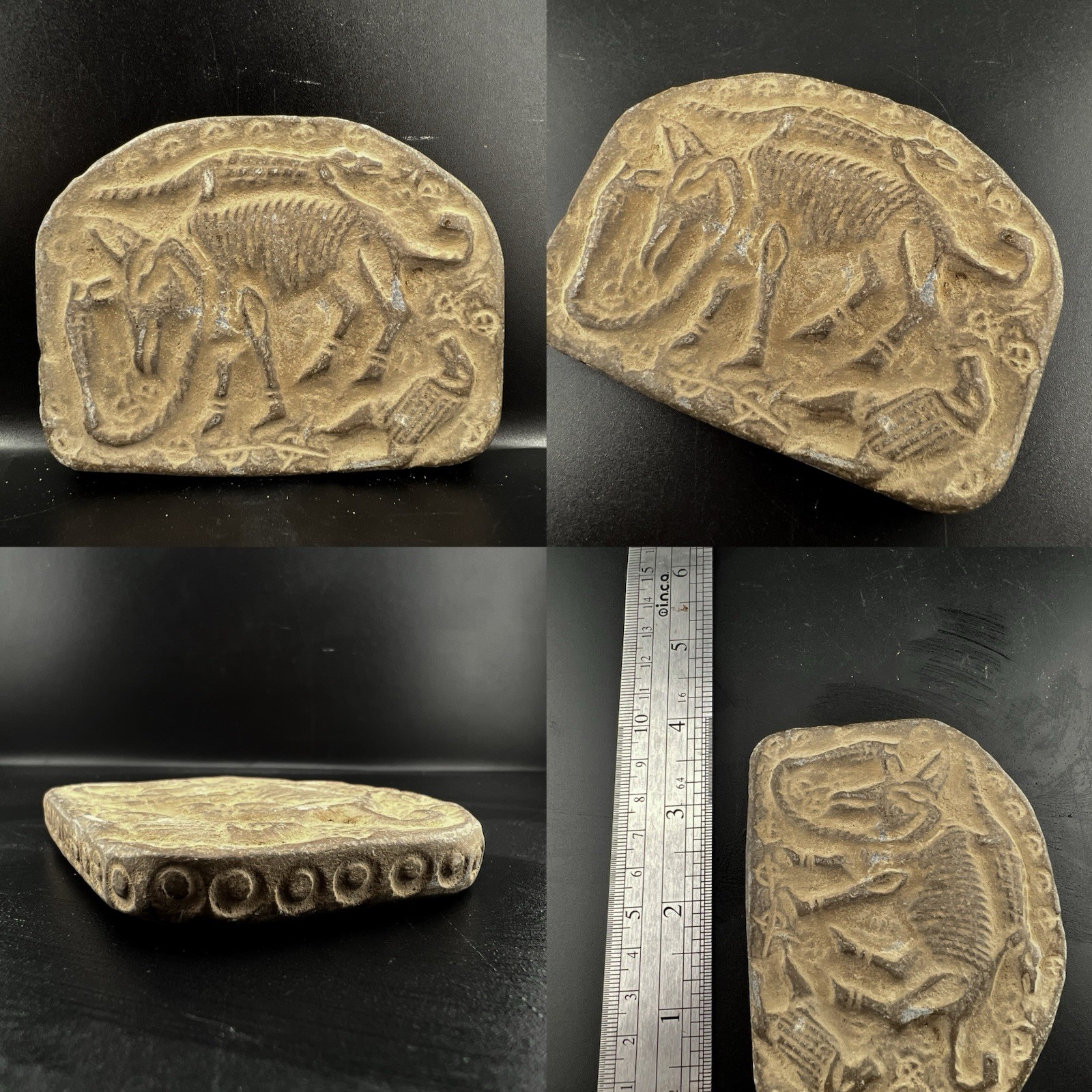 Ancient Manuscript Relief Stone With Ingrave Animal Historical Rare Unique