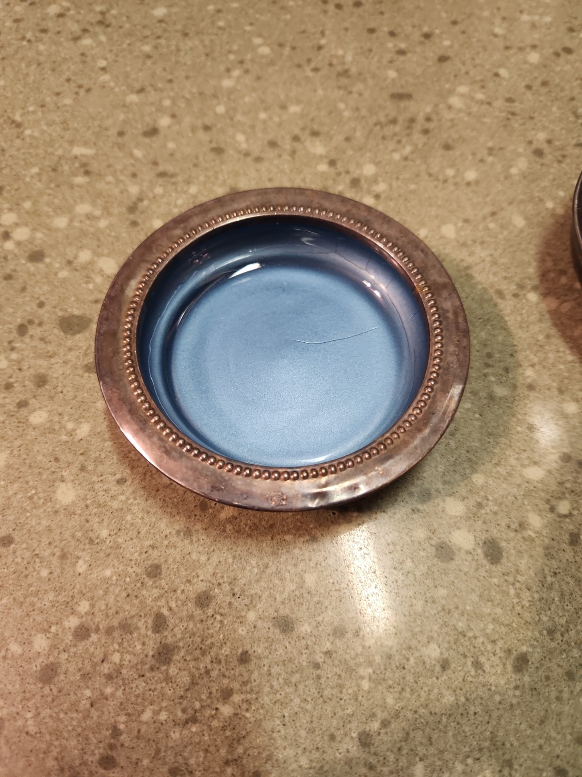 3 1950s 60s VTG W&S Blackinton Silverplate Drink Coaster/Ashtray Blue Enamel