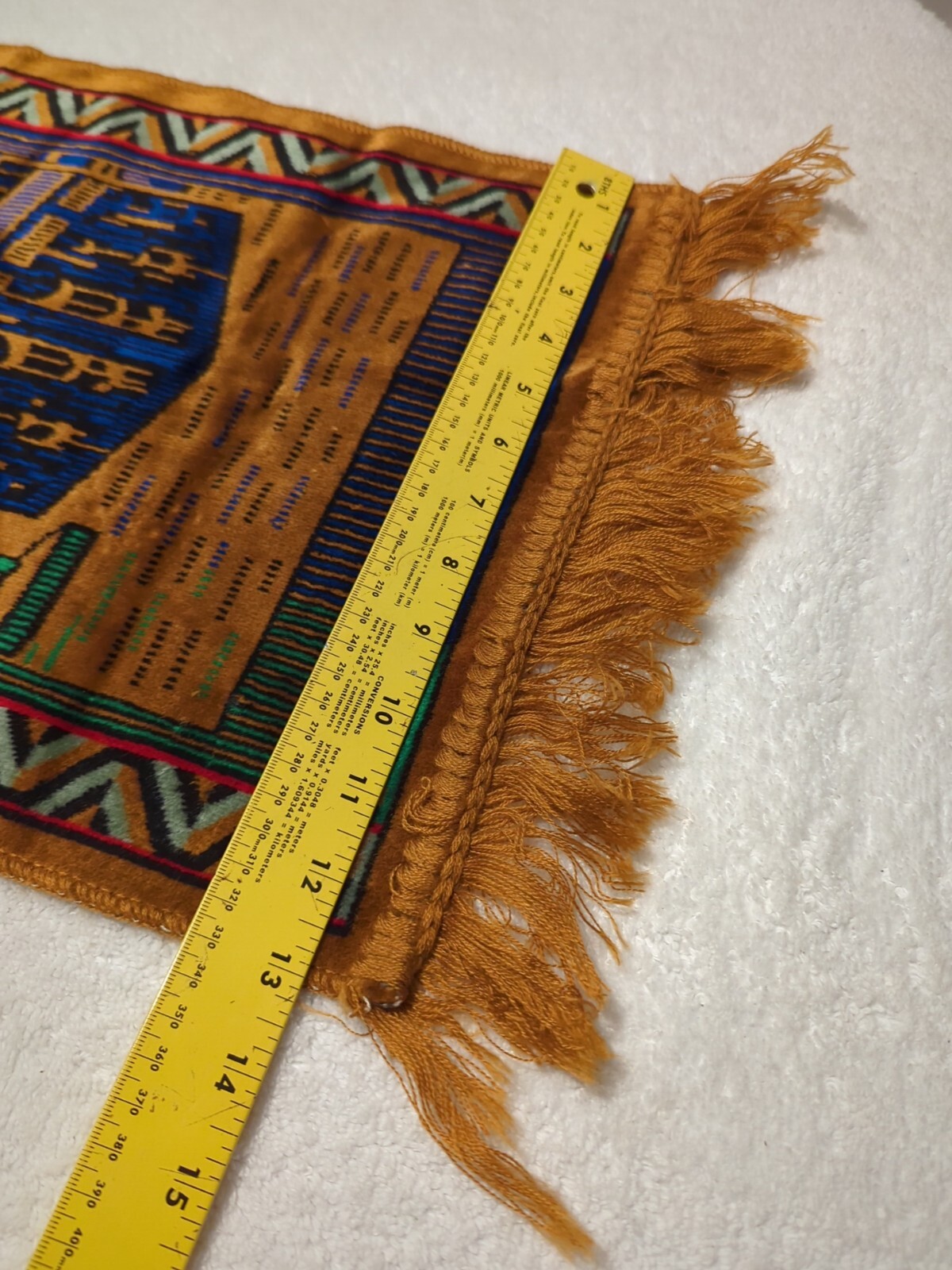 Vintage Middle Eastern Wall Hanging ~ Souvenir Fringed ~ 13″ x 27″ ~ Pre-Owned