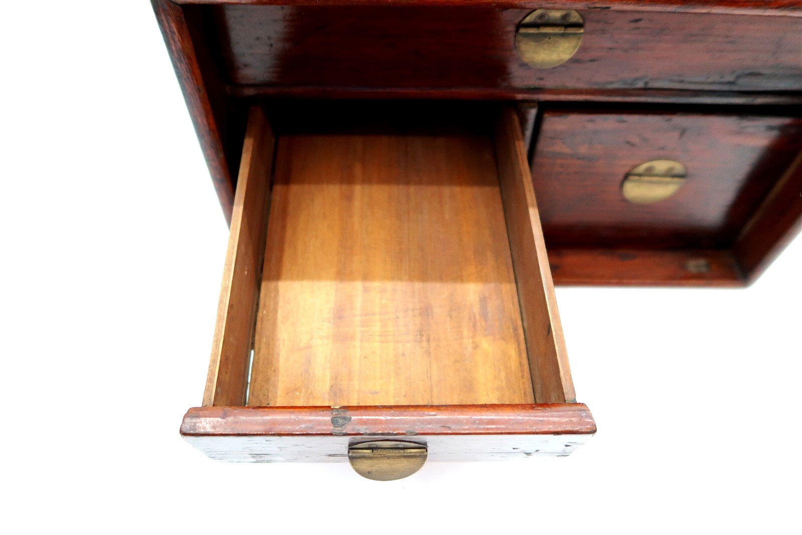 Antique CHINESE TABLE DESK With Skeleton Key Dovetailed Wood 4 Drawers 12″ x 10″