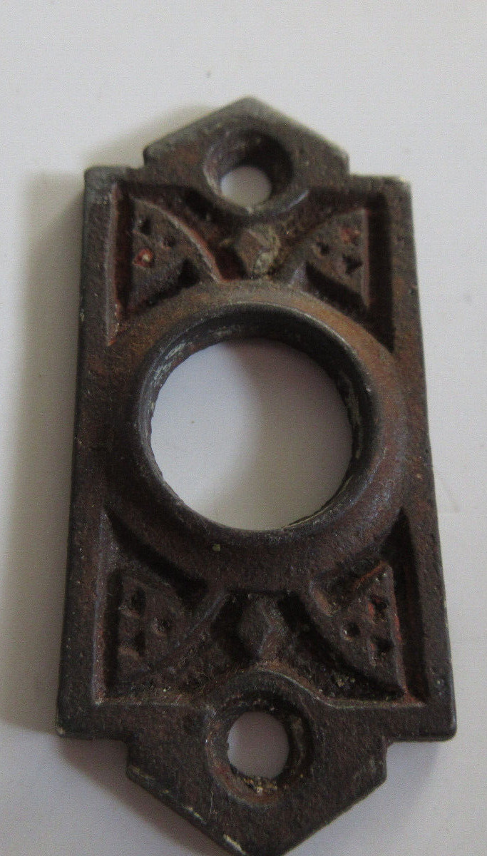 Antique metal door knob back plate Escutcheon 3×5.5”