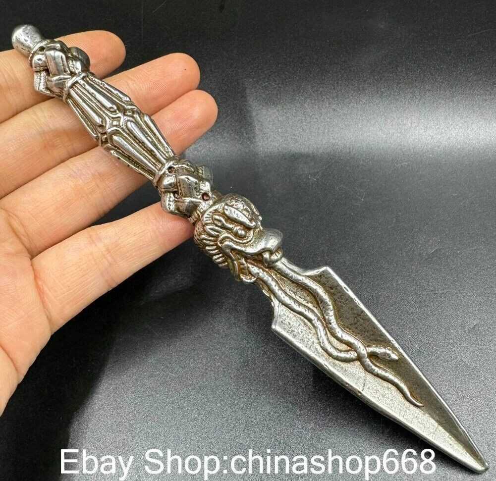 6.4″ Old Tibet Meteorite Buddhism Dragon Pestle Phurba Dagger Holder Faqi Amulet