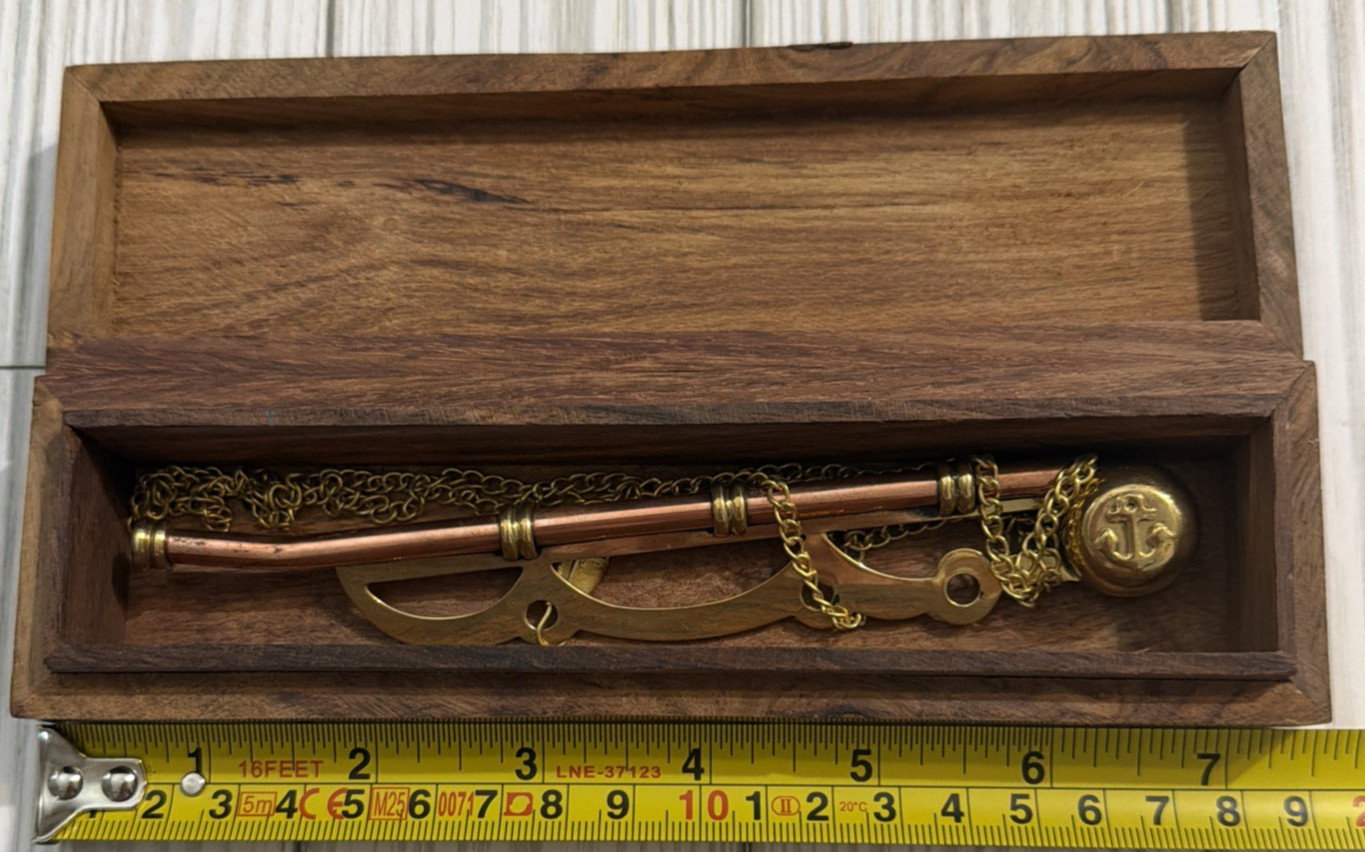 Copper & Brass Boatswain’s Bosun’s Whistle w/ box & chain FAST-FREE-SHIP