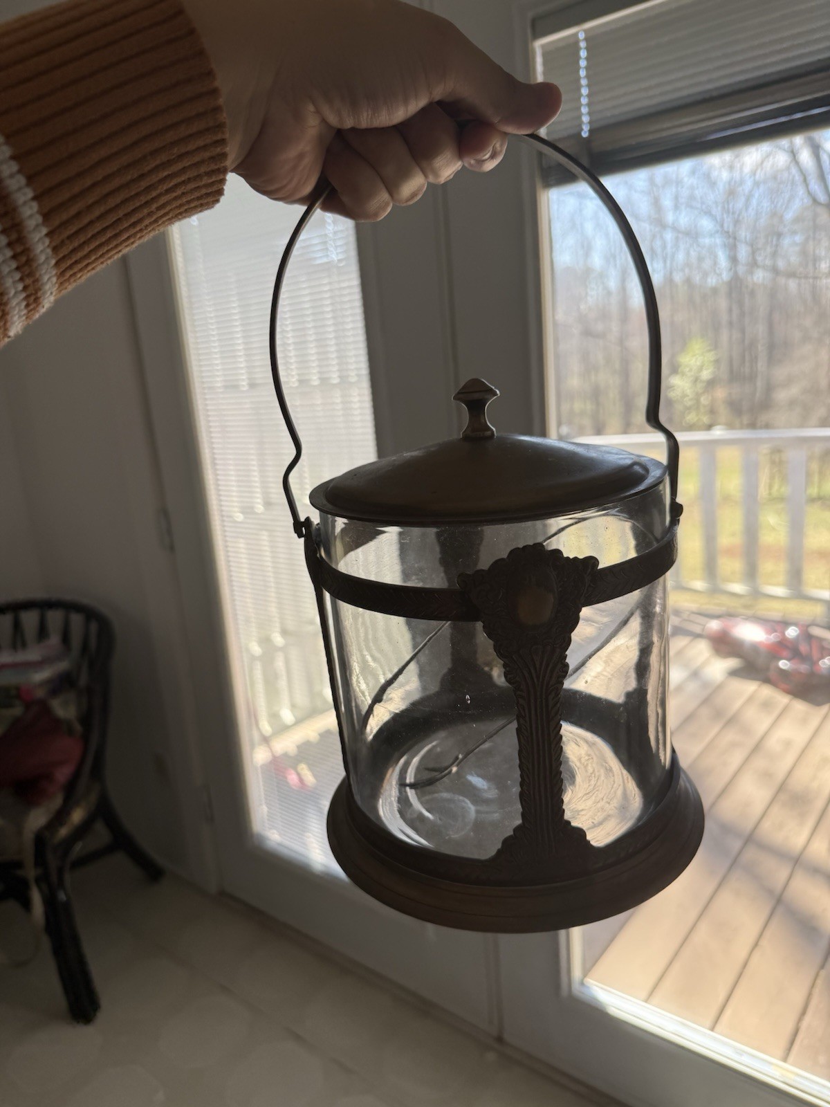 Beautiful Antique Victorian Style Ice Buket Metal And Glass Insert