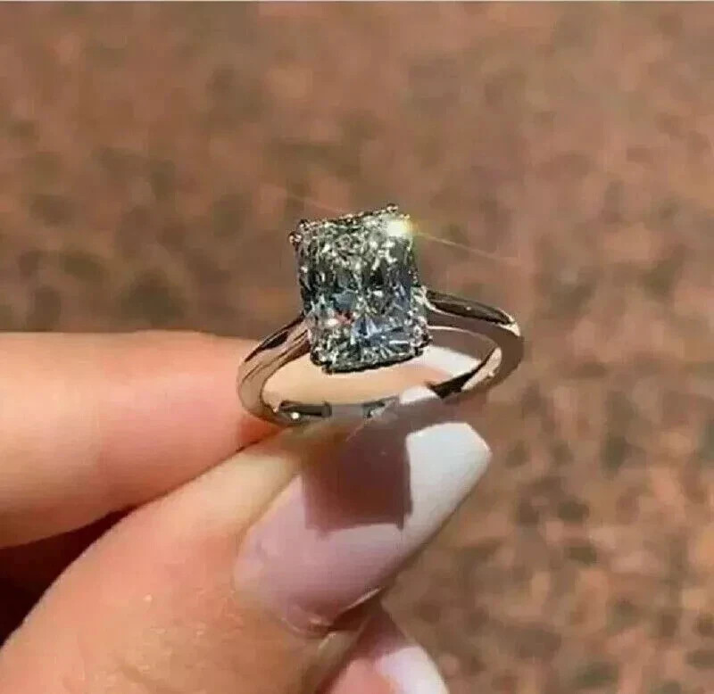 3Ct Radiant-Cut Lab Created Solitaire Engagement Ring 14K White Gold Plated