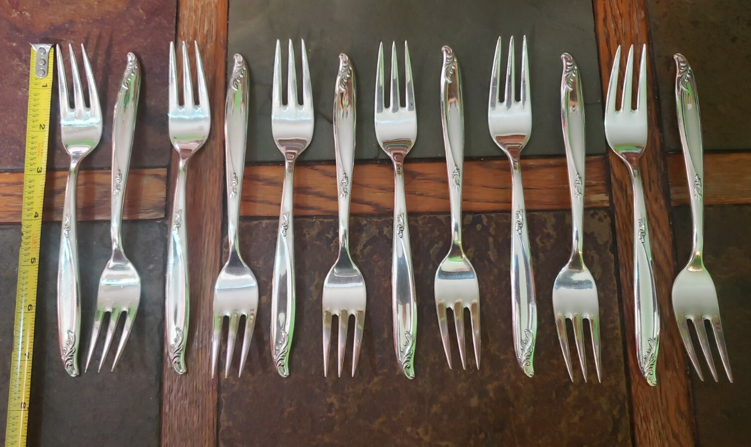 ✅ SET OF 12 MID CENTURY c1958 WOODSONG SILVERPLATED LUNCHEON 🍱 FORKS