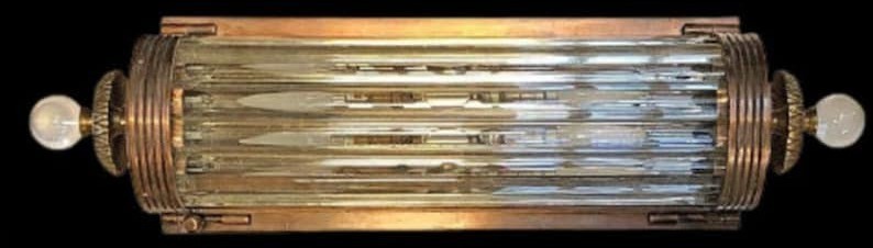 8 Pc Maritime Art Deco Brass Glass Rod Wall Sconce Vintage Skyscraper Lamp Decor