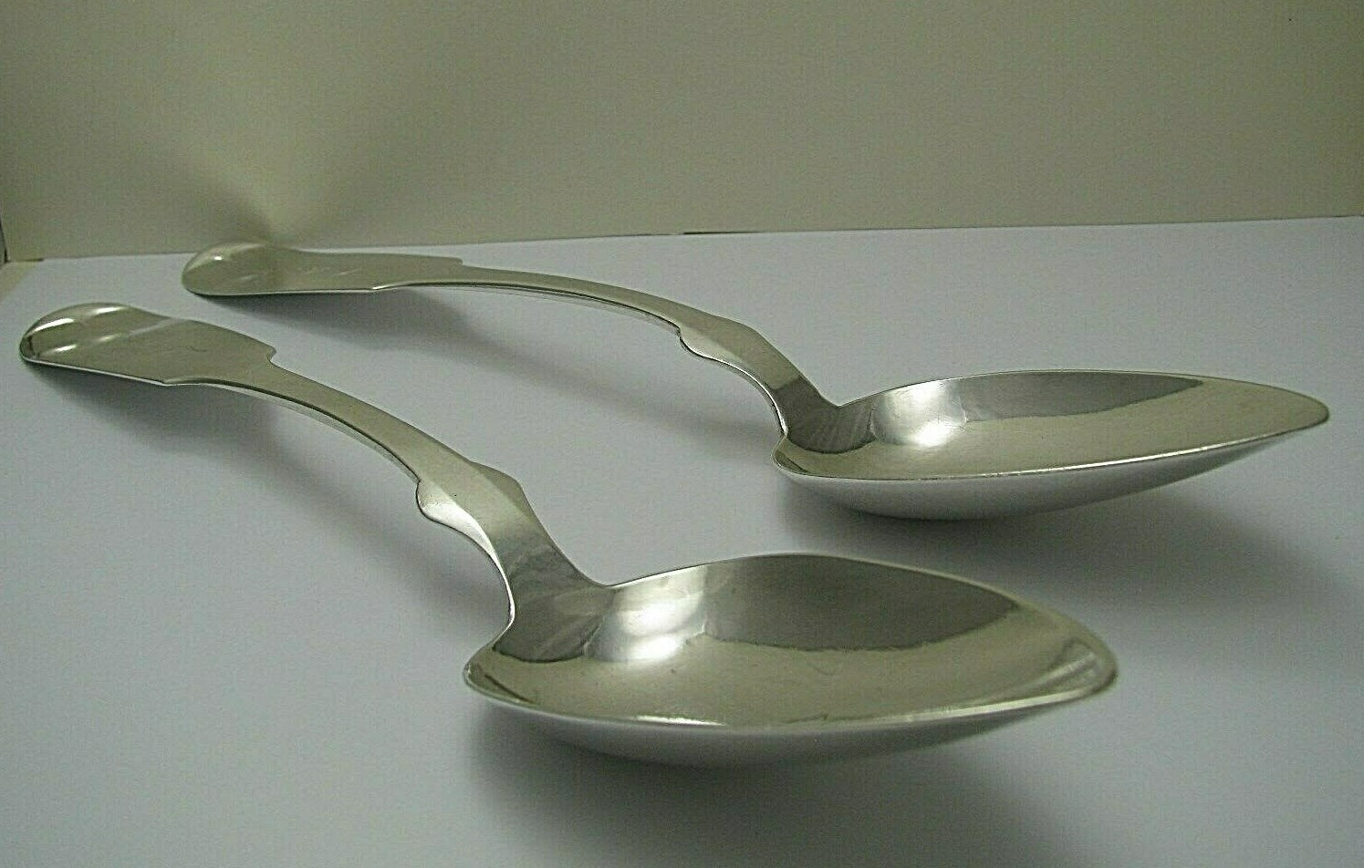 2 COIN SILVER SPOONS SERVING SPOONS by Philo Dubois Buffalo NY c1845 Mono L. Ann
