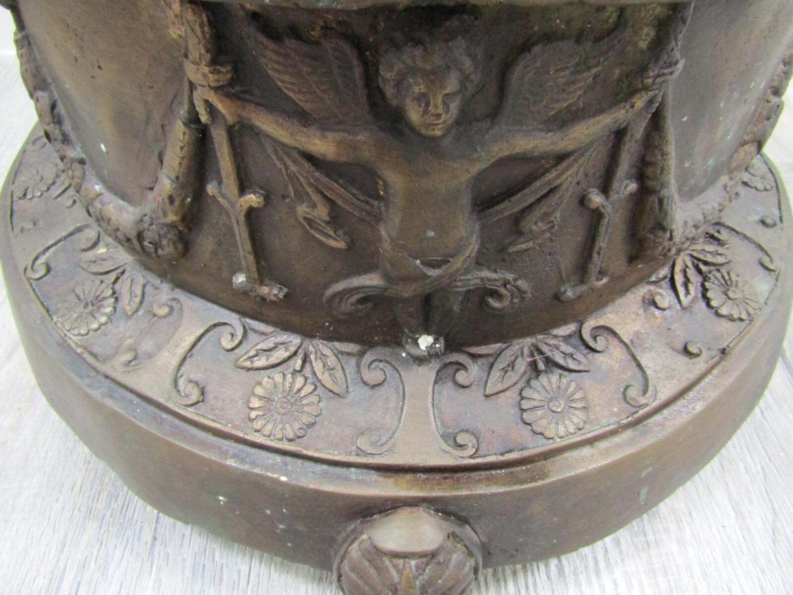 French Empire Style Bronze Jardiniere with Female Griffons and Cherubs 30″ Tall