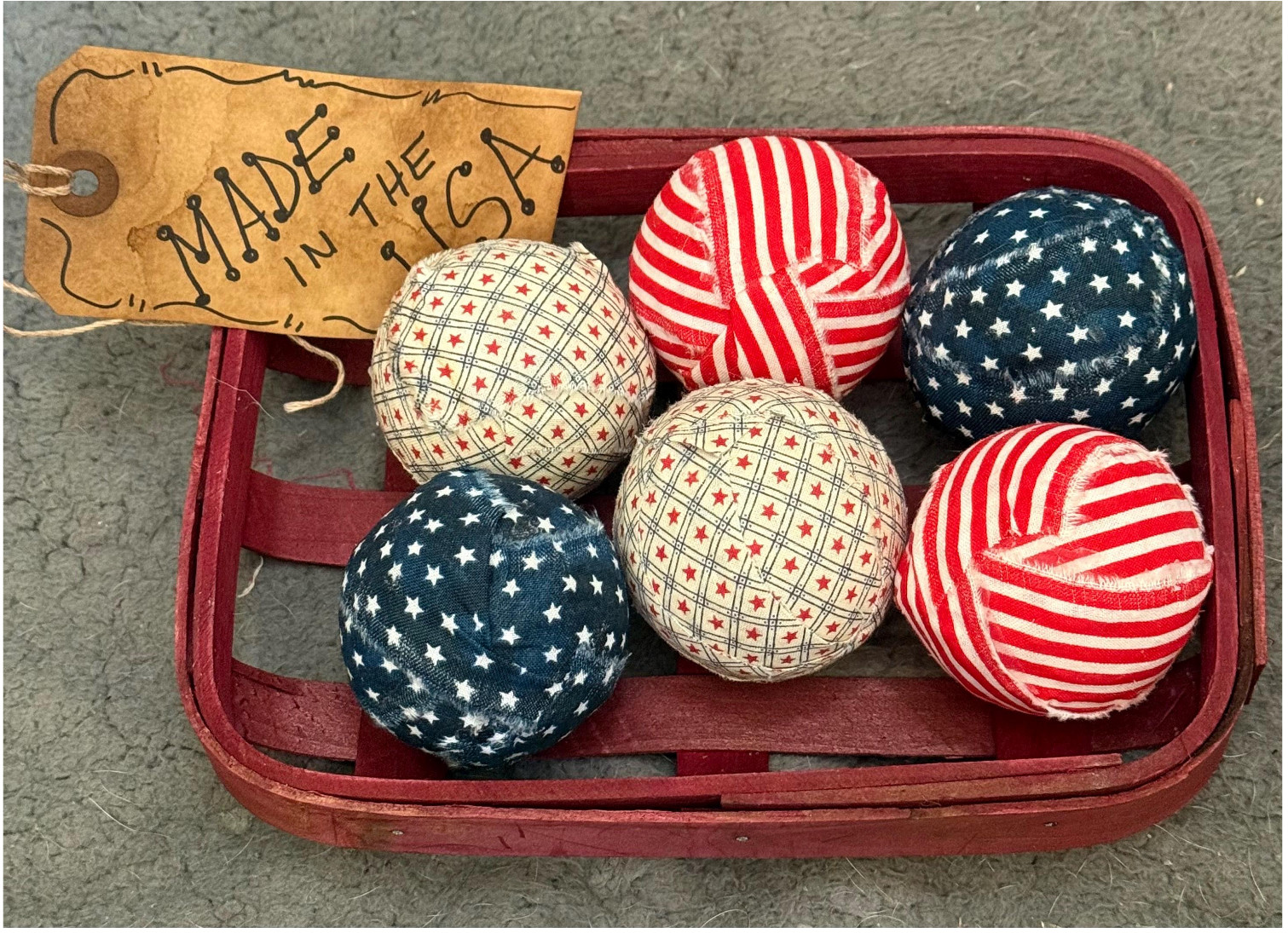 DLCC~Primitive Americana Rag Balls Set Of 6 Balls Size 2.5” Rustic Farmhouse