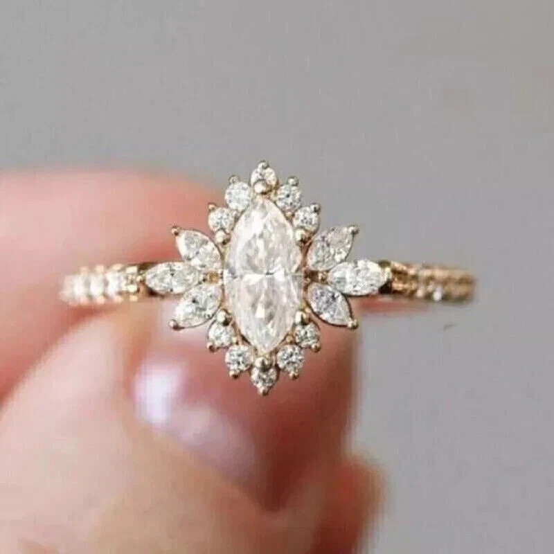 2CT Marquise Cut Lab Created Diamond Halo Engagement Ring 14K Yellow Gold Plated