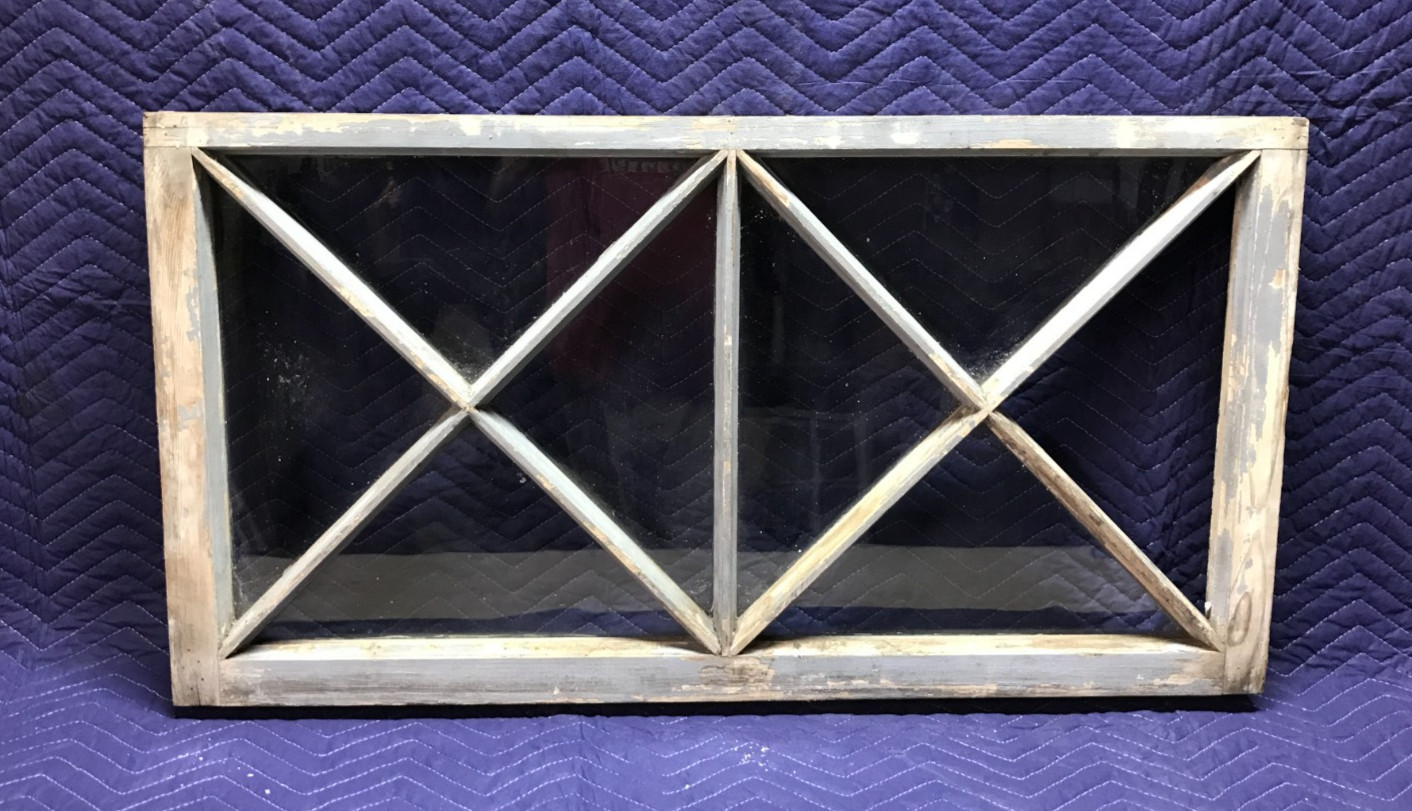 Antique VTG 20X38 Window Triangle Glass 8 Lite Transom Shabby Chic Old 875-26B