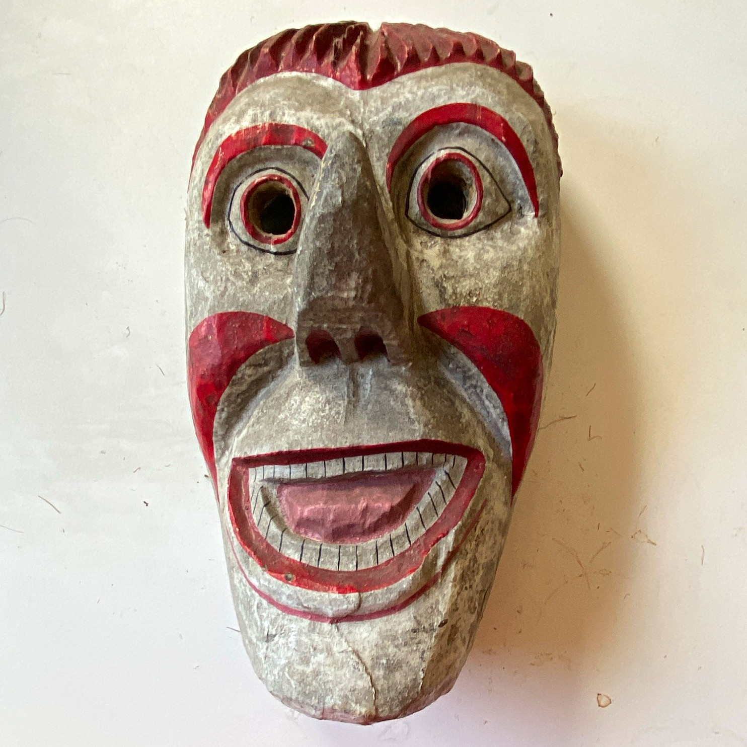 Handmade Ecuadorian Folk Art Hand-Carved Painted Wood Mask w/ Long Nose