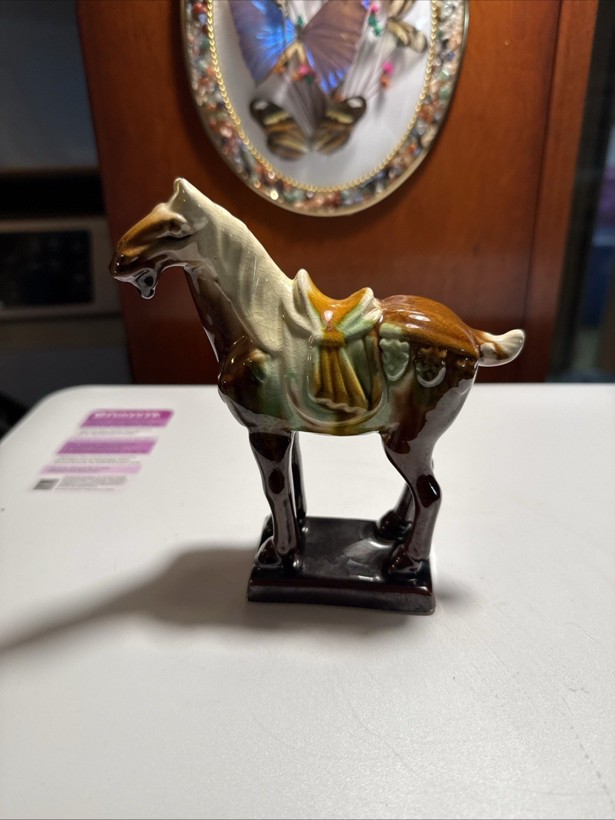 Figurine Chinese Horse Ceramics Tri-Color, Glazed Pottery Tang Dynasty
