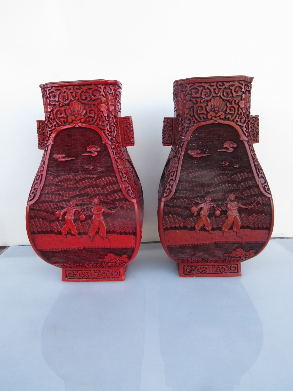 A rare Pair of Chinese red lacquer carvings Vase from 1960-1980