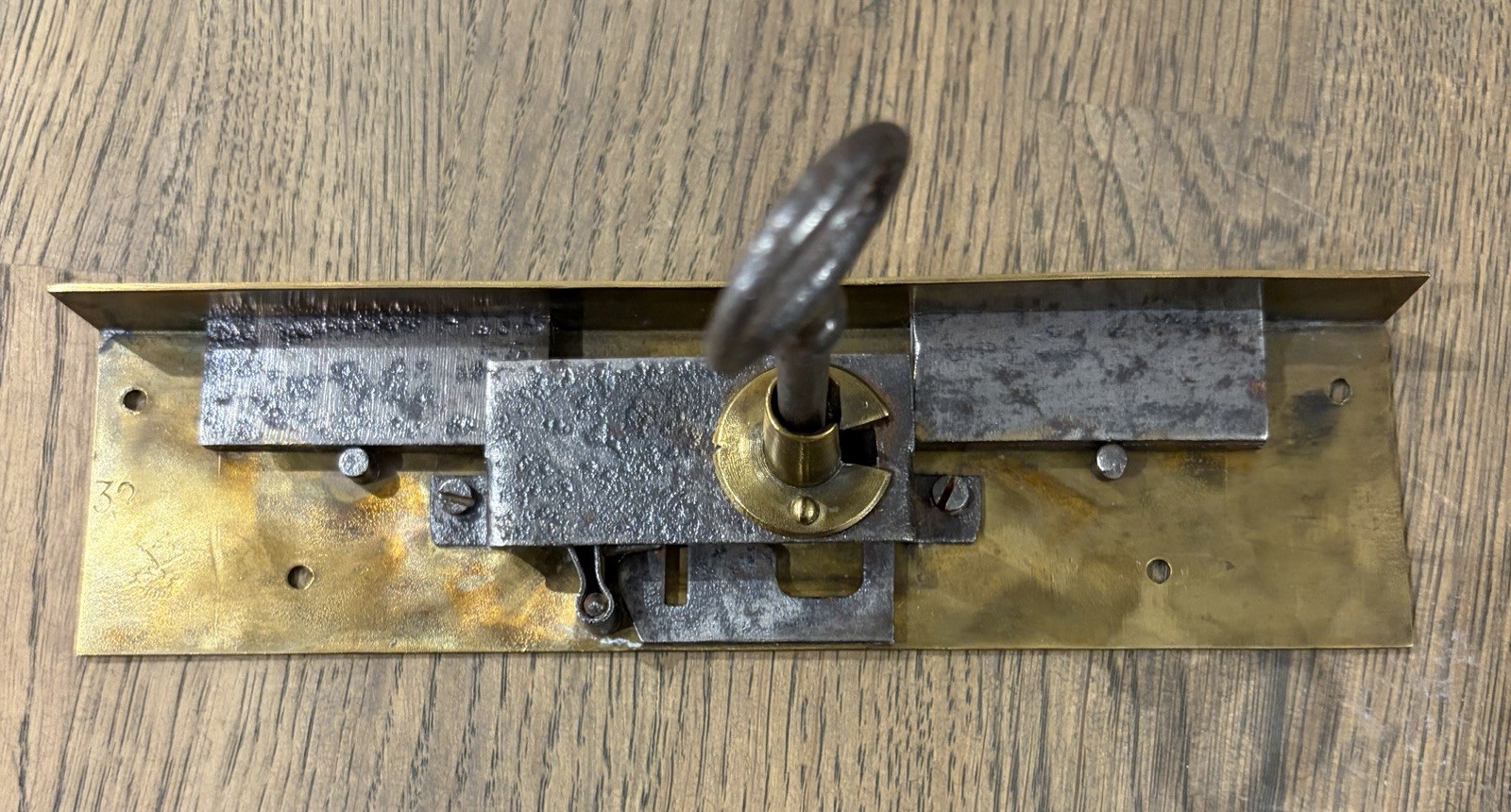 Antique French Double Bolt Drawer Lock With Working Key Rare Hard To Find !